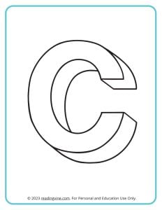 A printable coloring activity to practice learning ABCs - 3D C Drawing sheet