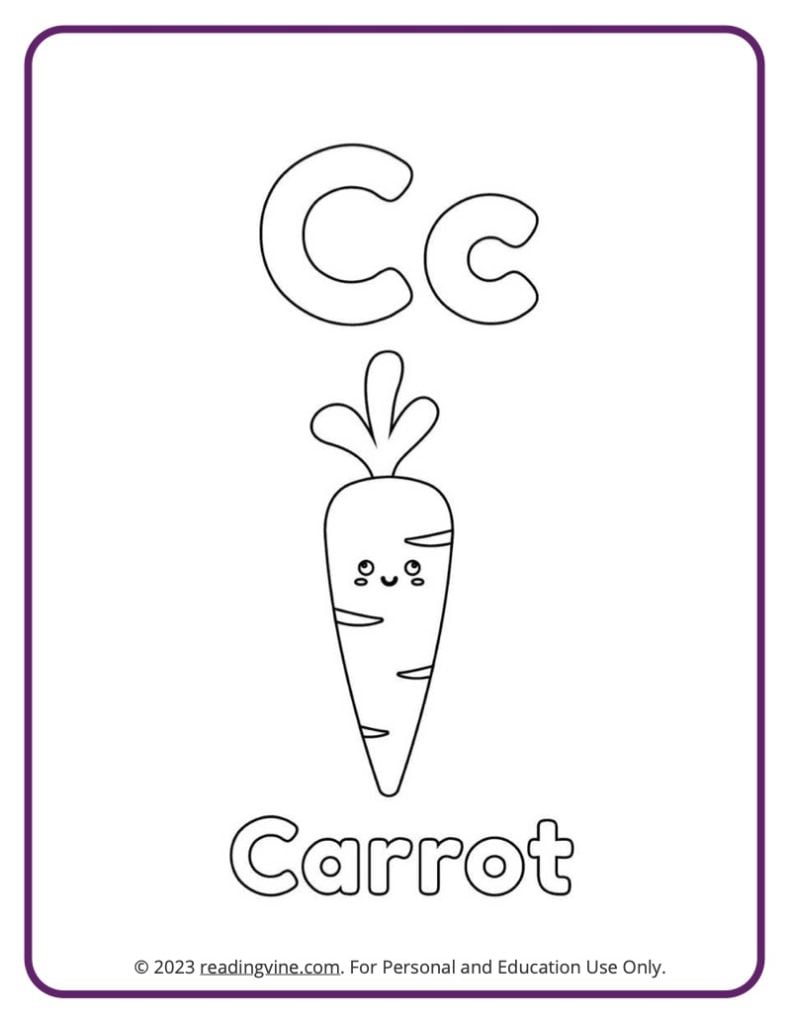 Letter C Coloring Sheet - Fruits and Veggies