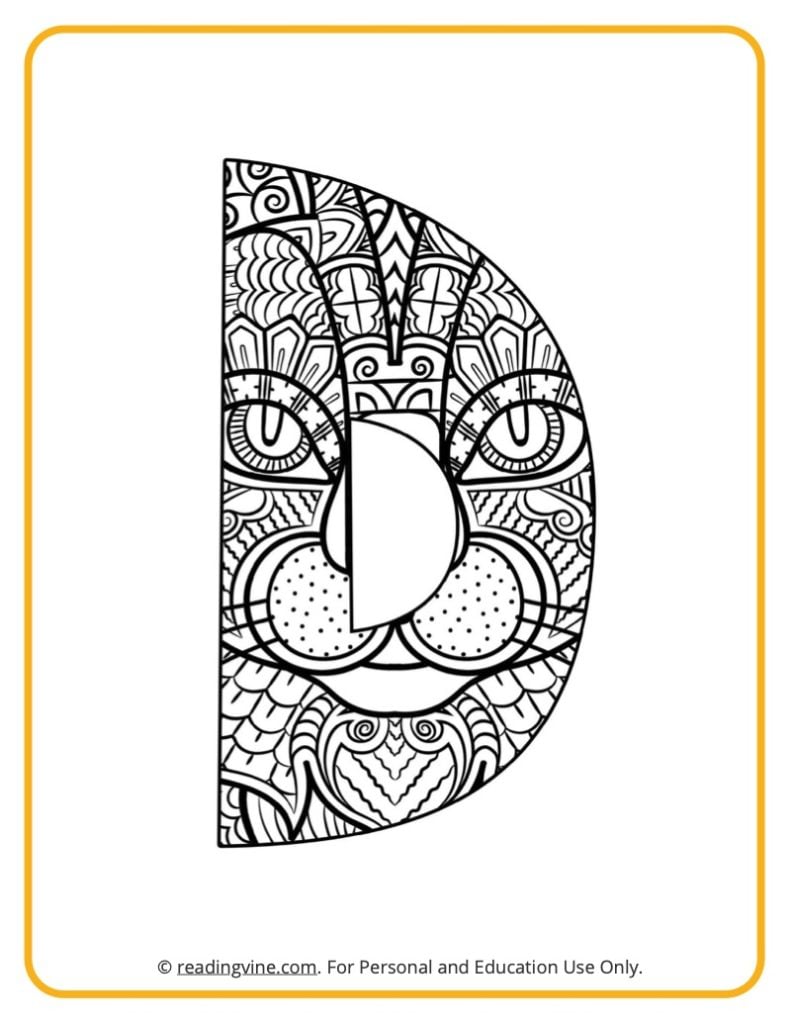 Letter D Coloring Page - Patterned Letter