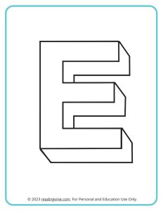 A printable coloring activity to practice learning ABCs - 3D E Drawing sheet