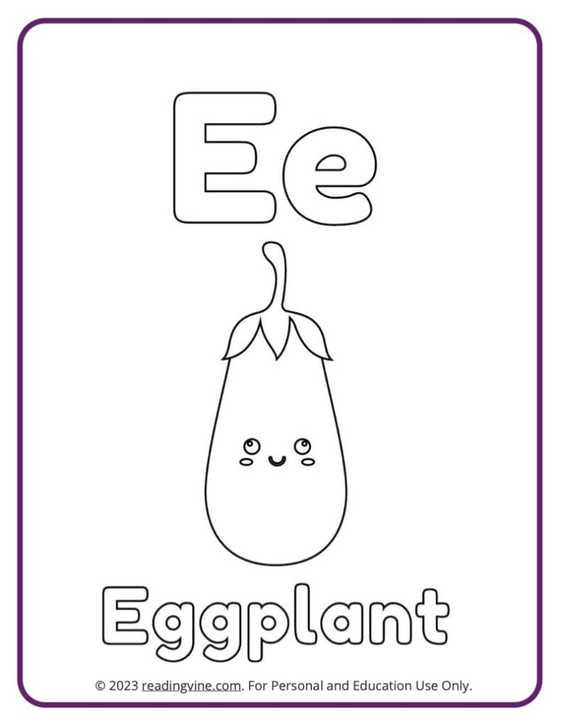 Letter E Coloring Sheet - Fruits and Veggies