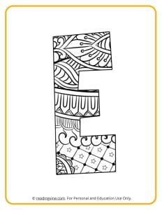 Learning the Letter E with a fun drawing sheet with lined patterns