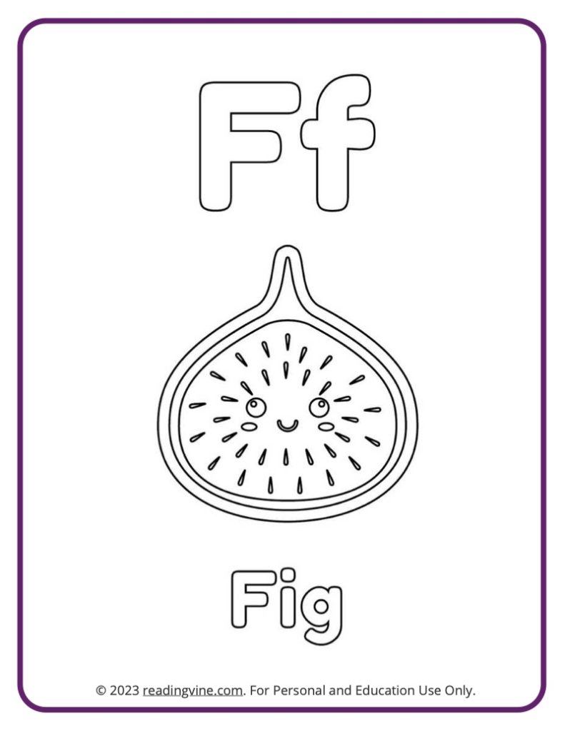 Letter F Coloring Sheet - Fruits and Veggies