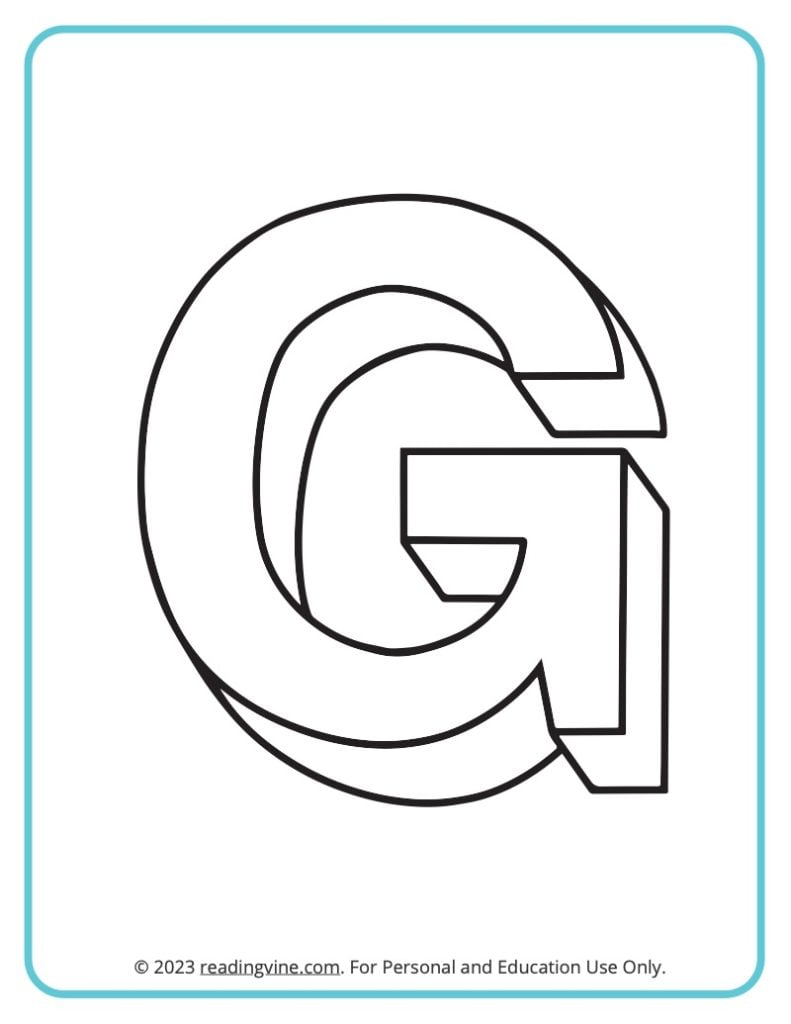 Letter G Coloring Page - 3D Theme