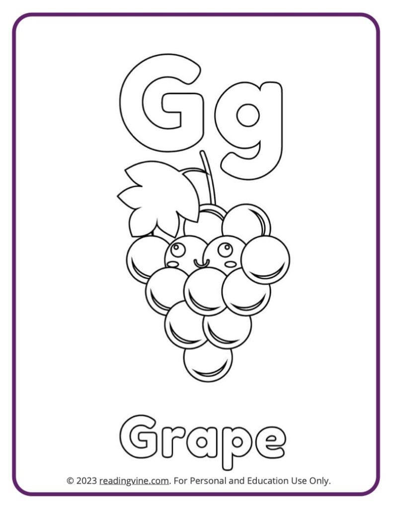 Letter G Coloring Sheet - Fruits and Veggies