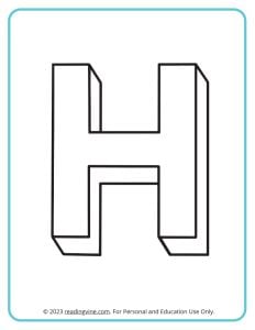 A printable coloring activity to practice learning ABCs - 3D H Drawing sheet