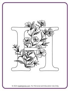 Floral Design Letter H Coloring Page