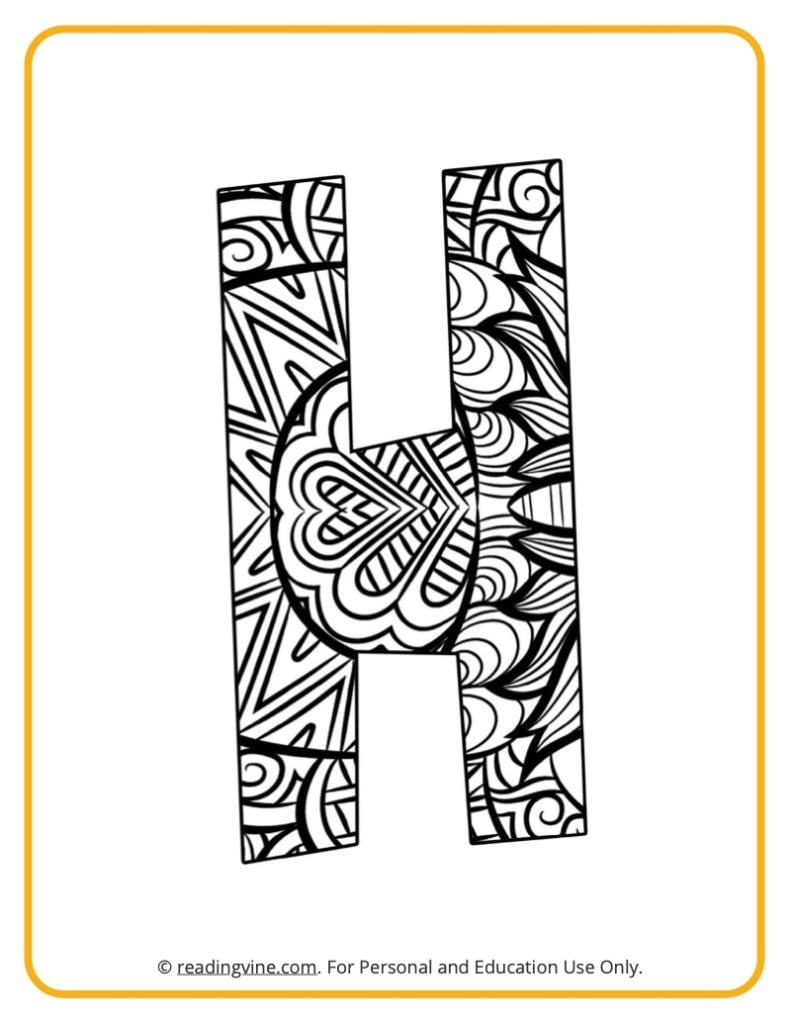 Letter H Coloring Page - Patterned Letter