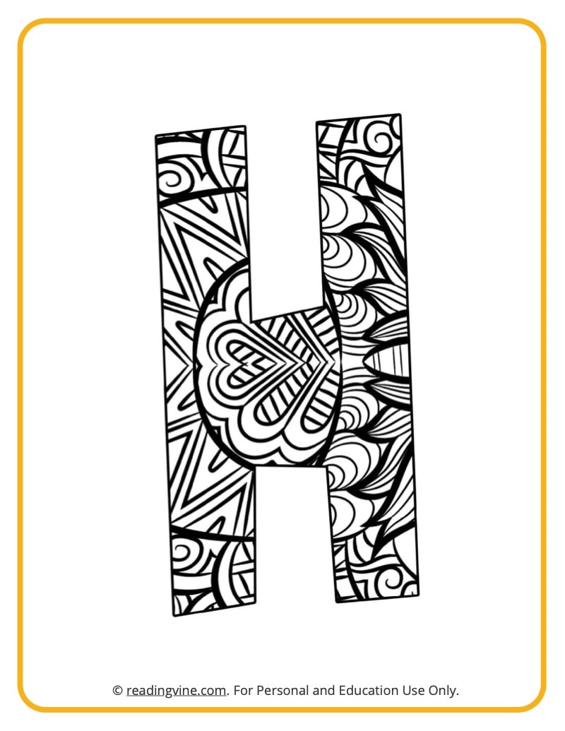 Learning the Letter H with a fun drawing sheet with lined patterns
