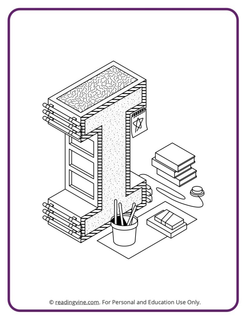 Letter I Coloring Page - Architecture Theme