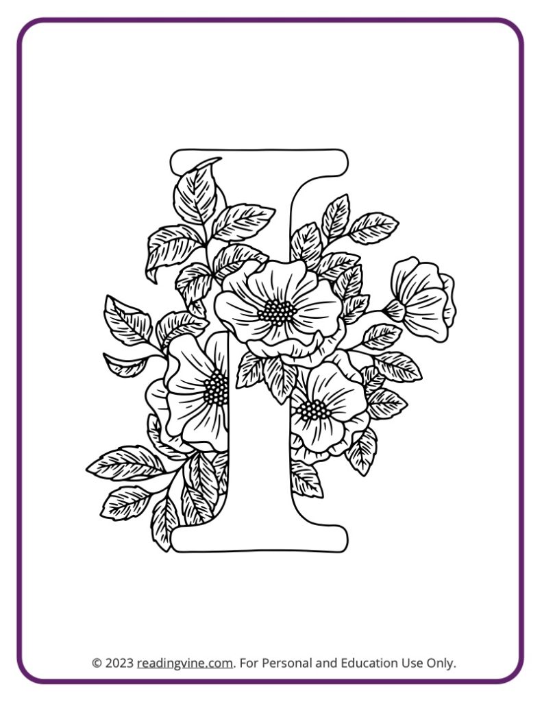 Letter I Coloring Page - Floral Theme