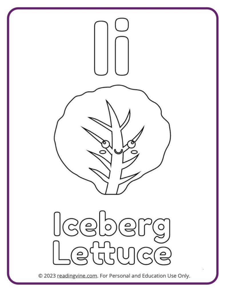 Letter I Coloring Sheet - Fruits and Veggies
