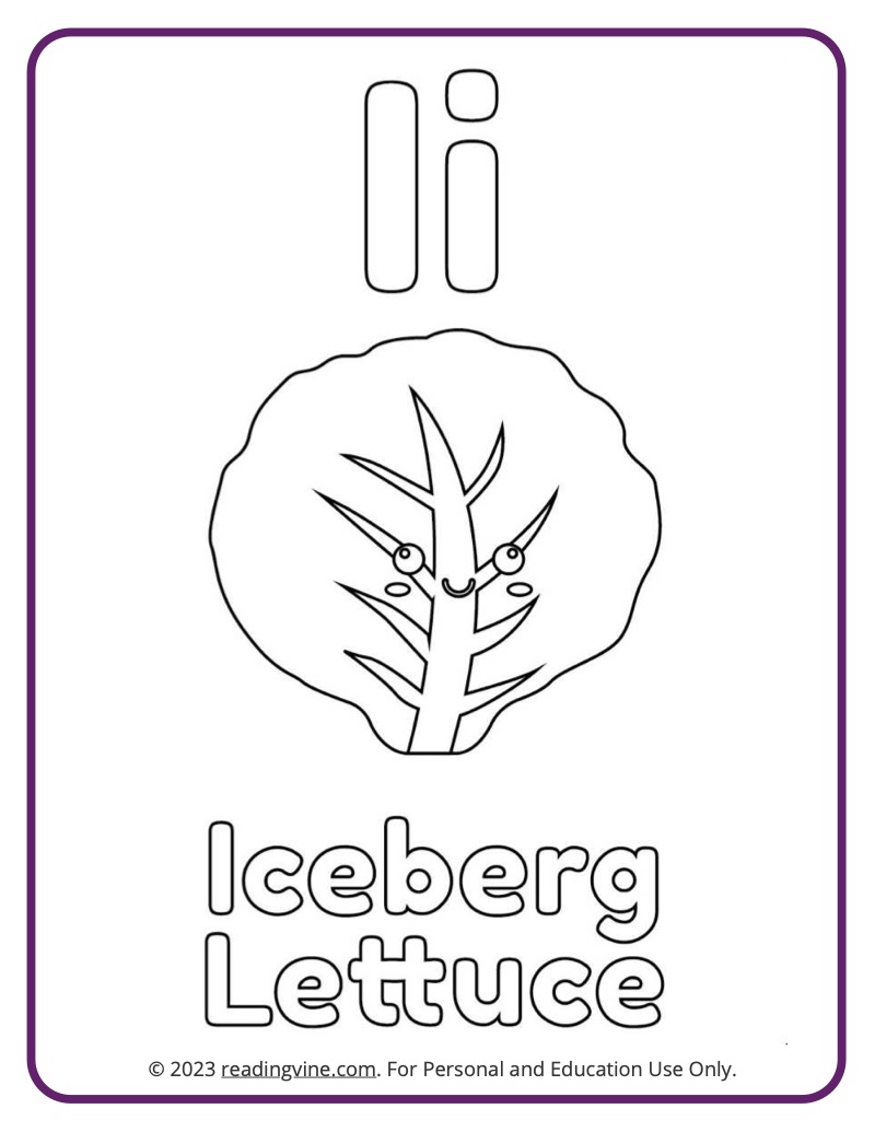 Learn the Letter I with a Fruits and Veggies Coloring Activity Page