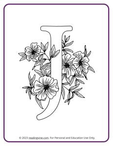 Floral Design Letter J Coloring Page
