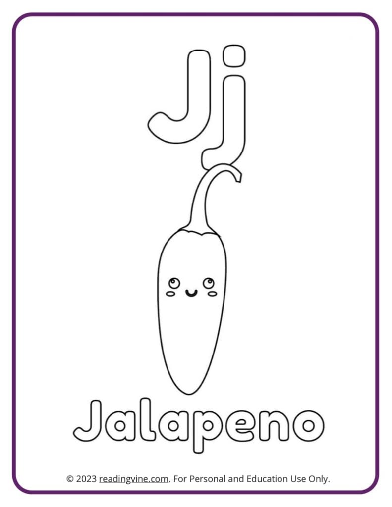 Letter J Coloring Sheet - Fruits and Veggies