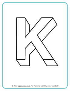 A printable coloring activity to practice learning ABCs - 3D K Drawing sheet