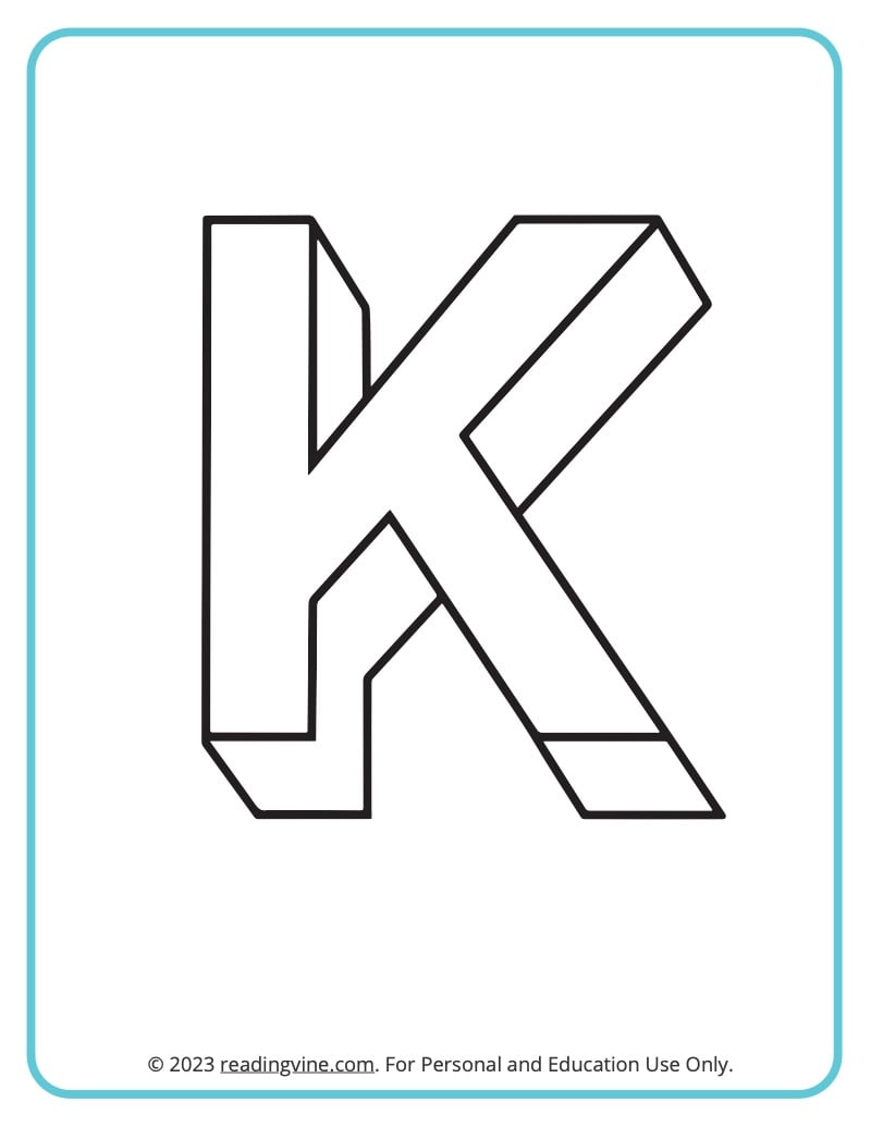 A printable coloring activity to practice learning ABCs - 3D K Drawing sheet