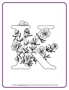 Floral Design Letter K Coloring Page