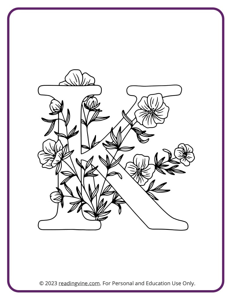 Floral Design Letter K Coloring Page