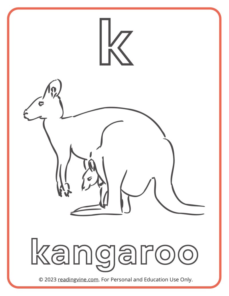 Learning the Alphabet - Lowercase K Printable Coloring Sheet