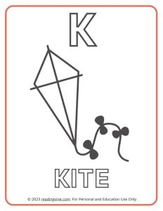Learning the Alphabet - Uppercase K Printable Coloring Activity