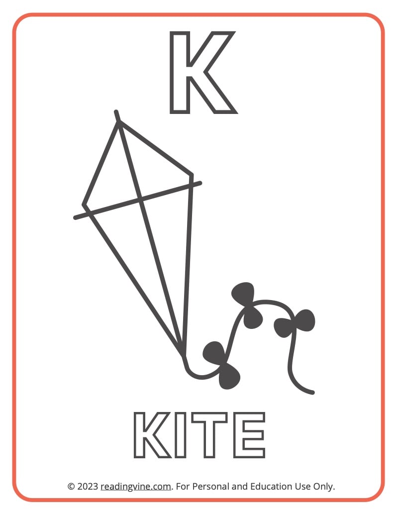 Learning the Alphabet - Uppercase K Printable Coloring Activity