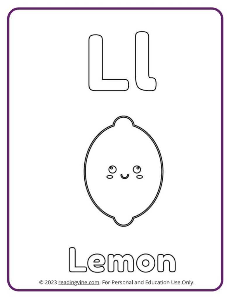 Letter L Coloring Sheet - Fruits and Veggies