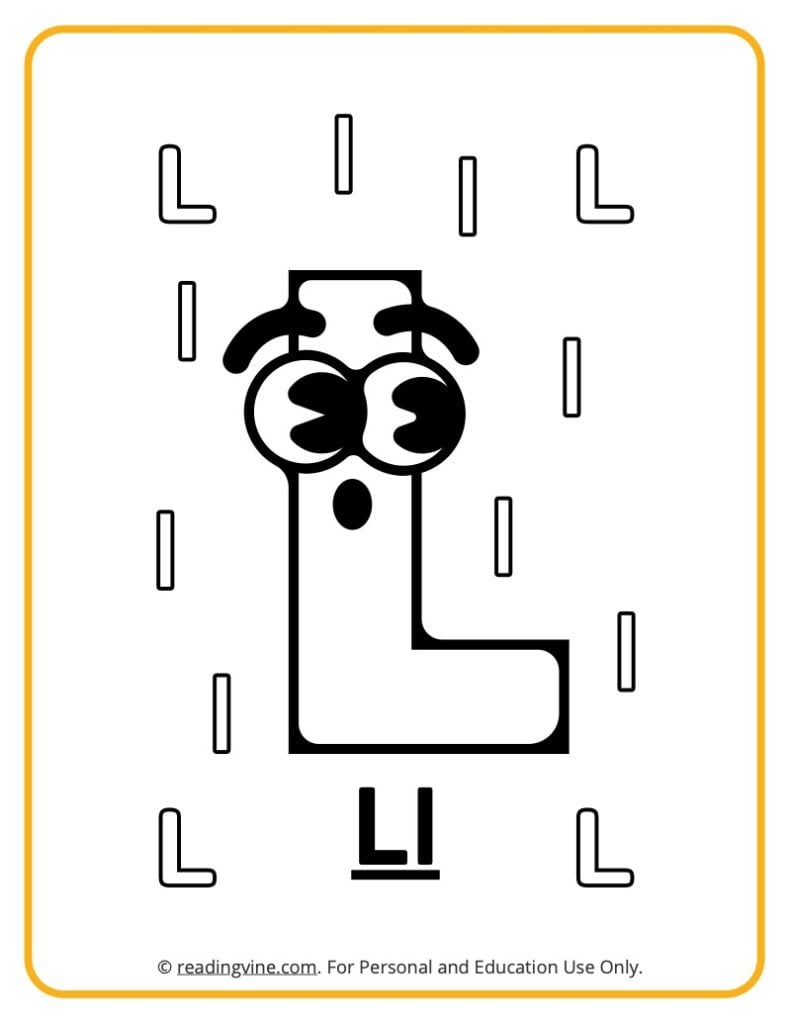 Letter L Coloring Sheet - Googly Eyes