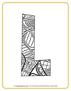 Learning the Letter L with a fun drawing sheet with lined patterns