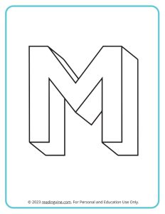 A printable coloring activity to practice learning ABCs - 3D M Drawing sheet