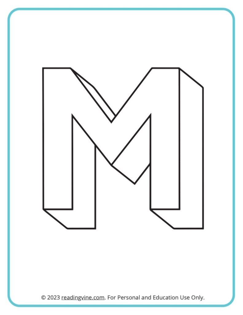 Alphabet Lertter M Coloring Page - 3D Theme