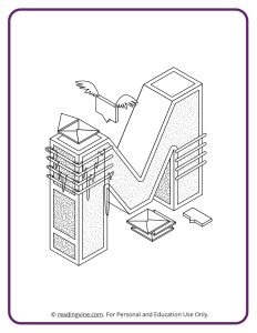 Architecture Style Letter M Coloring Sheet for Preschool - learning letters