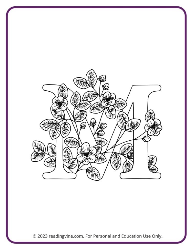 Alphabet Coloring Page - Floral Theme