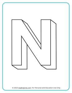 A printable coloring activity to practice learning ABCs - 3D N Drawing sheet