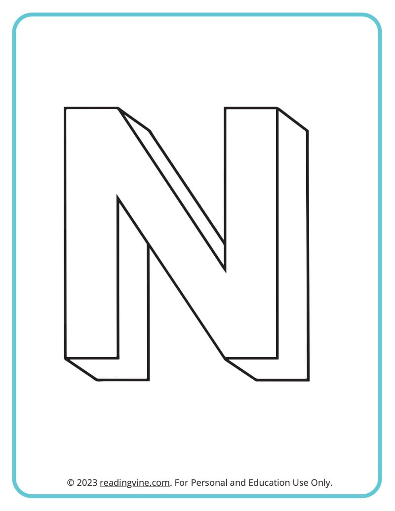 Letter N Coloring Pages - 3D image - ReadingVine