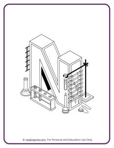 Architecture Style Letter N Coloring Sheet for Preschool - learning letters