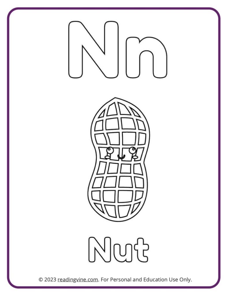 Letter N Coloring Sheet - Fruits and Veggies