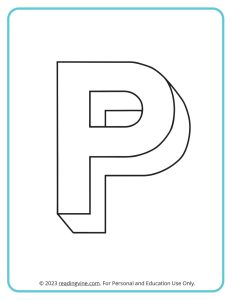 A printable coloring activity to practice learning ABCs - 3D P Drawing sheet