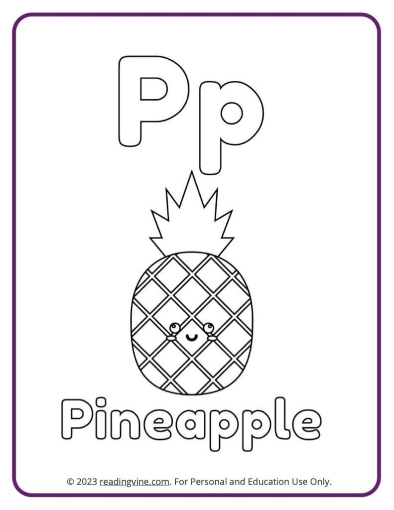 Letter P Coloring Sheet - Fruits and Veggies
