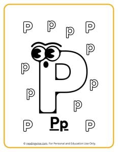Googly Eyes Printable Letter P Coloring sheet