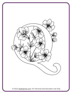 Floral Design Letter Q Coloring Page