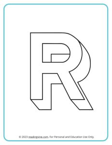 A printable coloring activity to practice learning ABCs - 3D R Drawing sheet