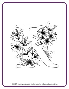 Floral Design Letter R Coloring Page