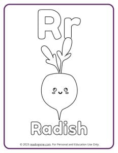 Learn the Letter R with a Fruits and Veggies Coloring Activity Page