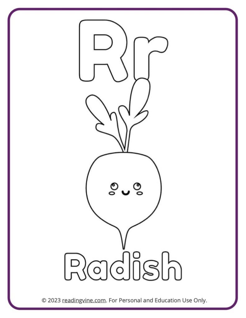Letter R Coloring Sheet - Fruits and Veggies