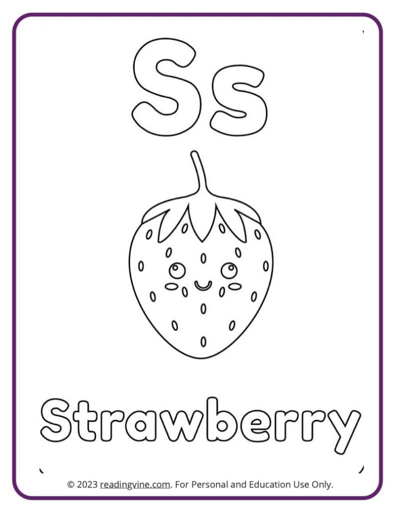 Letter S Coloring Sheet - Fruits and Veggies