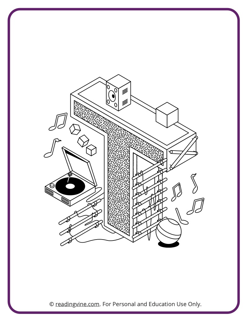 Architecture Style Letter T Coloring Sheet for Preschool - learning letters