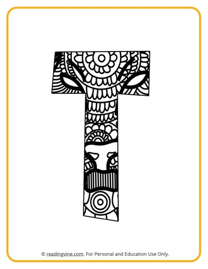 Letter T Coloring Page - Patterned Letter