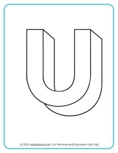 A printable coloring activity to practice learning ABCs - 3D U Drawing sheet