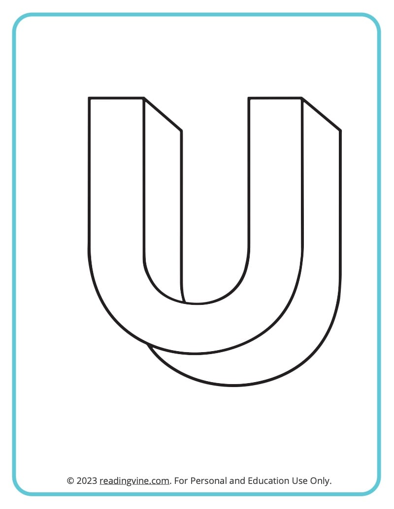 A printable coloring activity to practice learning ABCs - 3D U Drawing sheet